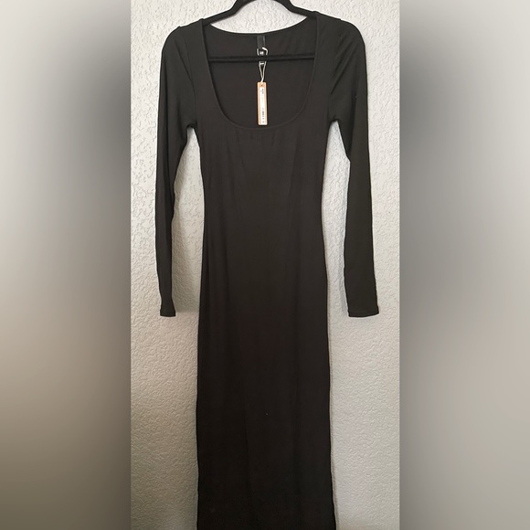 NWT Skims Soft Lounge Long Sleeve Long Dress Onyx Black Size XL - Picture 2 of 8